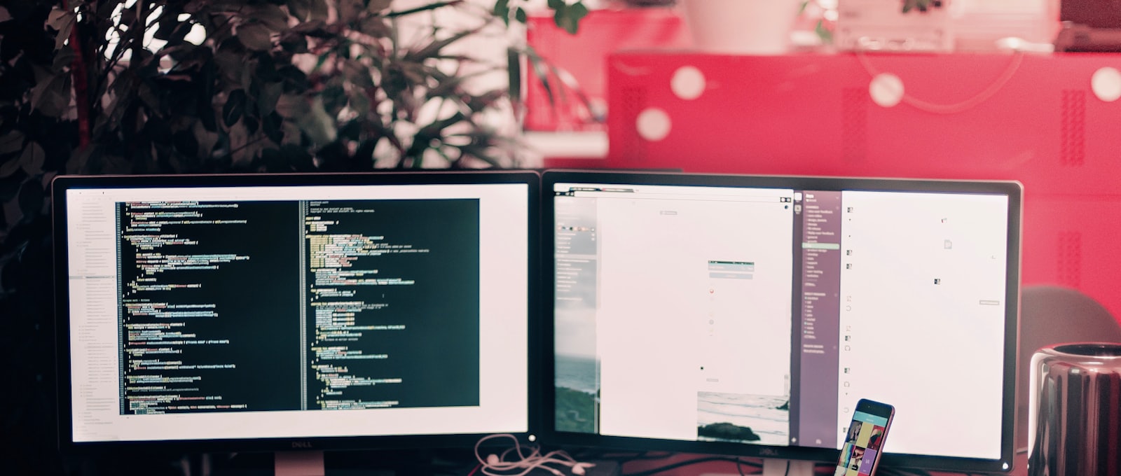Developer workstation with code on screen — custom app development