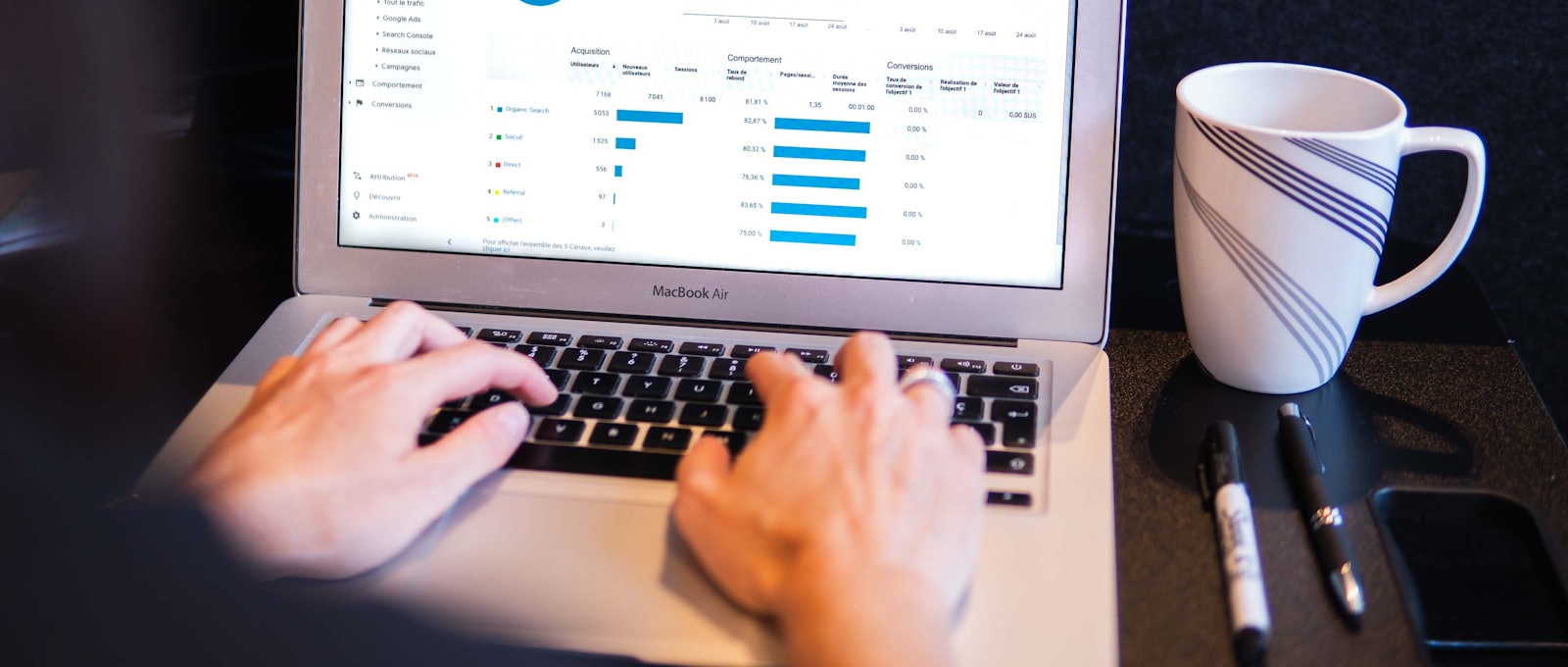Reviewing website performance on a laptop — local SEO